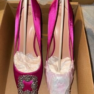 Glamorous Fuchsia Satin Heels with Embellished Detail